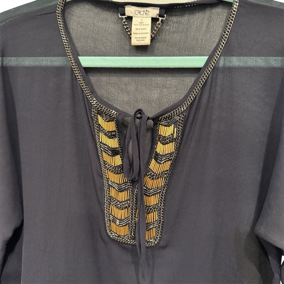 Cache Sheer Blouse in Navy w/Gold and Silver Beading Size S - Picture 2 of 6